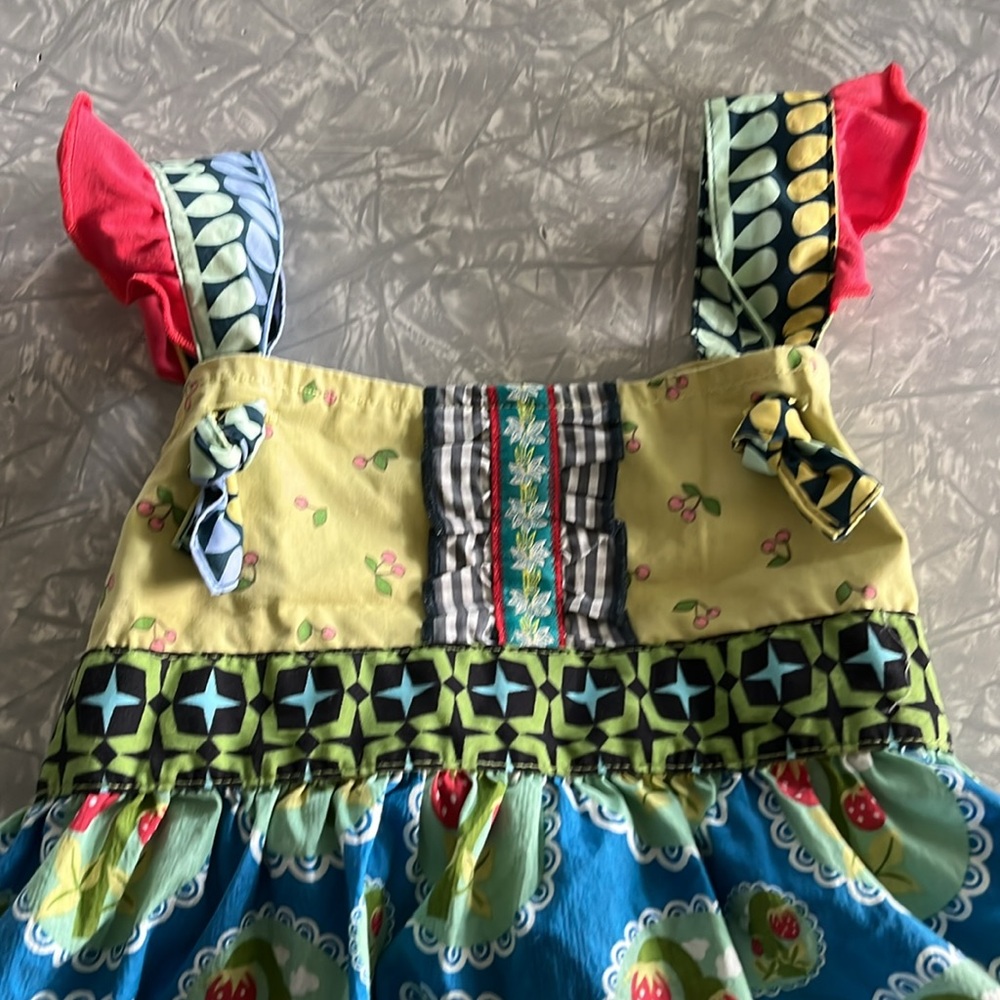 Matilda Jane | Girls Yellow and Blue Fruit Love Bug Print Knot Top | Size: 4 - Picture 2 of 10